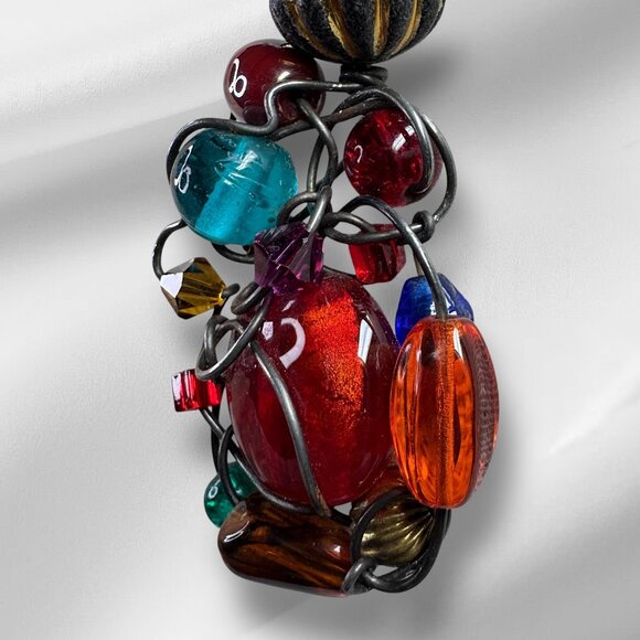 Metal Wire Wrap Multicolour Acrylic Beads Pendant Necklace Black Rope 18 inches - Picture 5 of 7